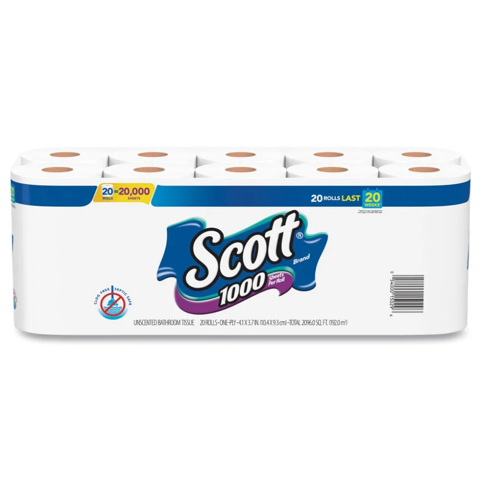 Scott 1000 1 Ply Septic Safe Bathroom Tissue - White (20/Pack)
