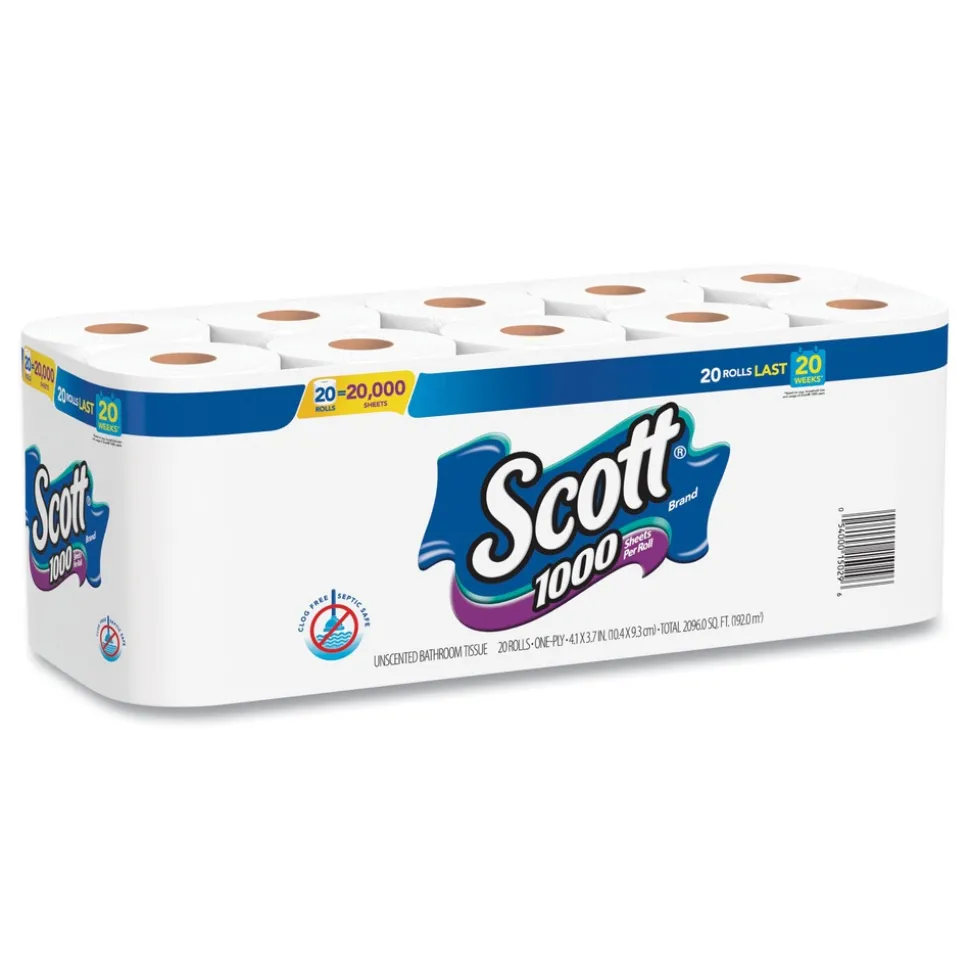 Scott 1000 1 Ply Septic Safe Bathroom Tissue - White (20/Pack)