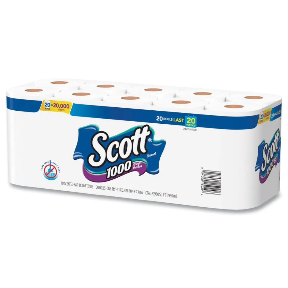 Scott 1000 1 Ply Septic Safe Bathroom Tissue - White (20/Pack)