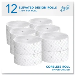 Scott 07006 Essential Coreless JRT Septic Safe 1150 ft. 2 Ply Tissues - White (12/Carton)
