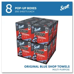 Scott 9 in. x 12 in. 1-Ply Shop Towels Original - Unscented/Blue (200/Box)