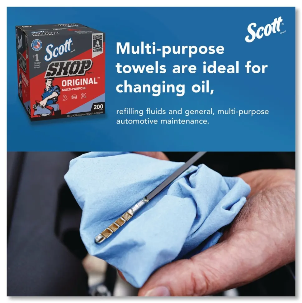 Scott 9 in. x 12 in. 1-Ply Shop Towels Original - Unscented/Blue (200/Box)