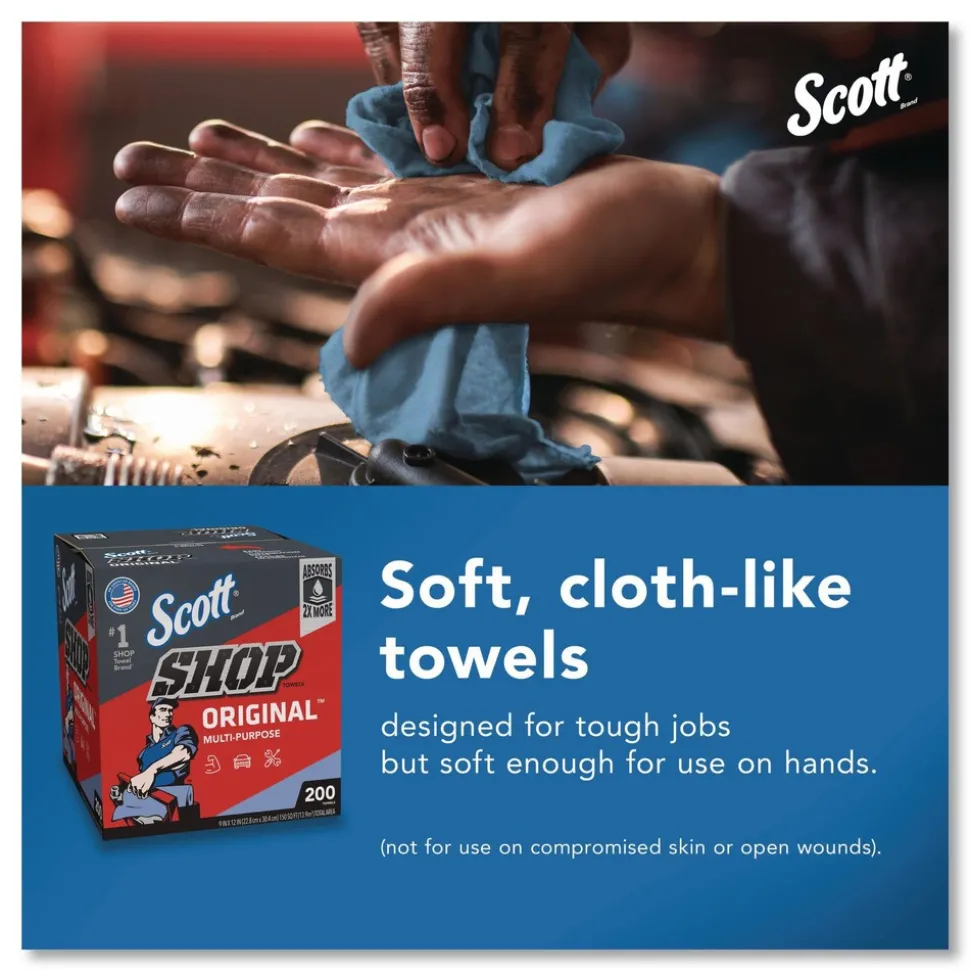 Scott 9 in. x 12 in. 1-Ply Shop Towels Original - Unscented/Blue (200/Box)