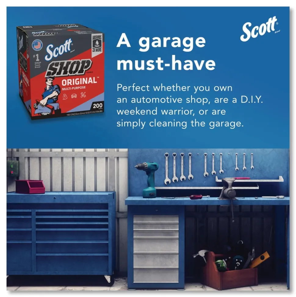 Scott 9 in. x 12 in. 1-Ply Shop Towels Original - Unscented/Blue (200/Box)