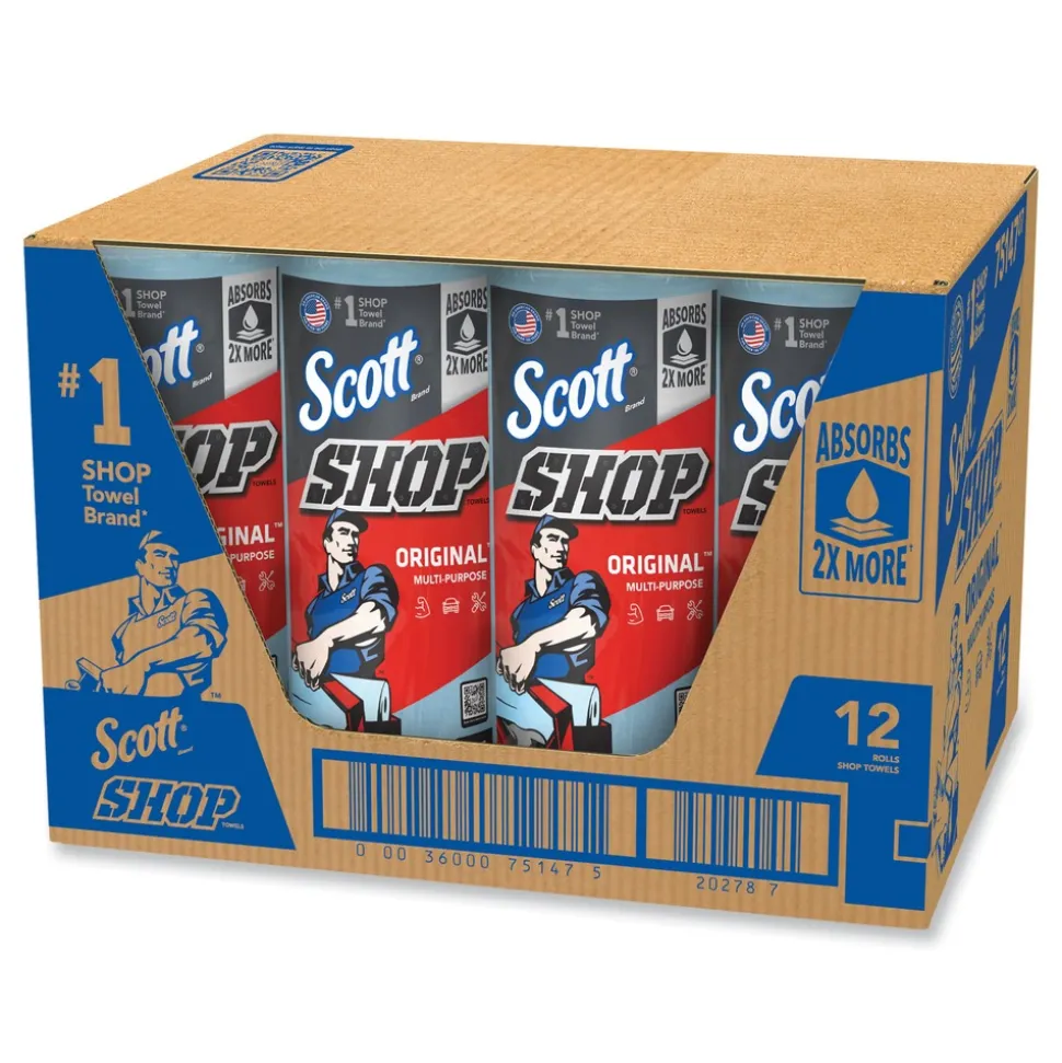 Scott 9.4 in. x 11 in. Standard Shop Towels - Blue (55/Roll 12 Rolls/Carton)