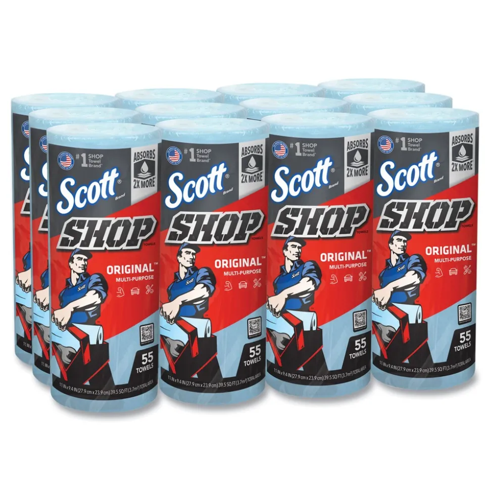 Scott 9.4 in. x 11 in. Standard Shop Towels - Blue (55/Roll 12 Rolls/Carton)