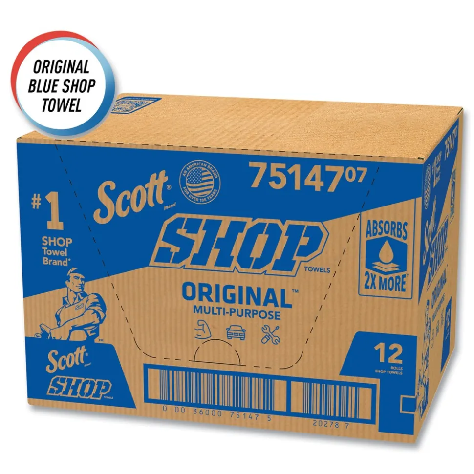 Scott 9.4 in. x 11 in. Standard Shop Towels - Blue (55/Roll 12 Rolls/Carton)