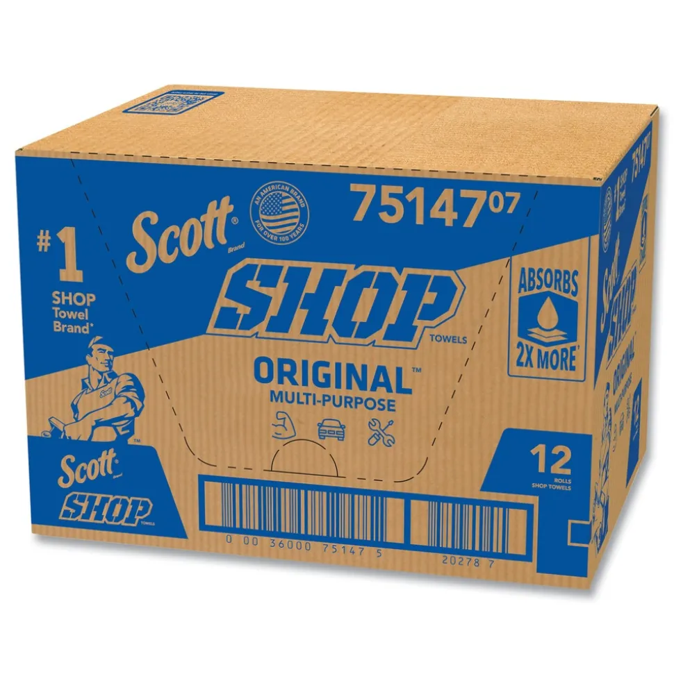 Scott 9.4 in. x 11 in. Standard Shop Towels - Blue (55/Roll 12 Rolls/Carton)