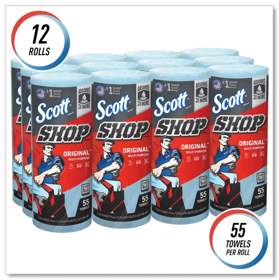 Scott 9.4 in. x 11 in. Standard Shop Towels - Blue (55/Roll 12 Rolls/Carton)