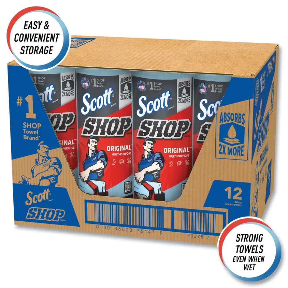 Scott 9.4 in. x 11 in. Standard Shop Towels - Blue (55/Roll 12 Rolls/Carton)