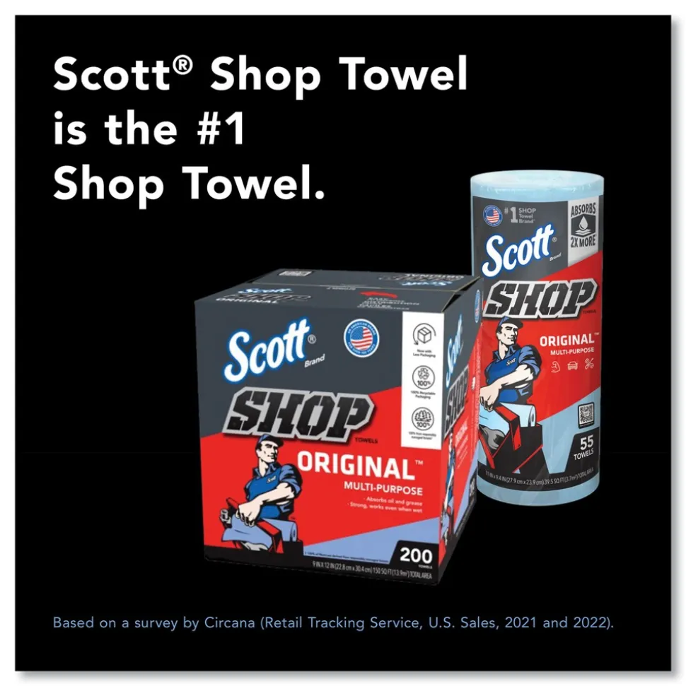 Scott 9.4 in. x 11 in. Standard Shop Towels - Blue (55/Roll 12 Rolls/Carton)