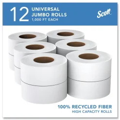 Scott 67805 2-Ply 3.55 in. x 1000 ft. Septic Safe Essential 100% Recycled Fiber JRT Bathroom Tissue for Business - White (12/Carton)