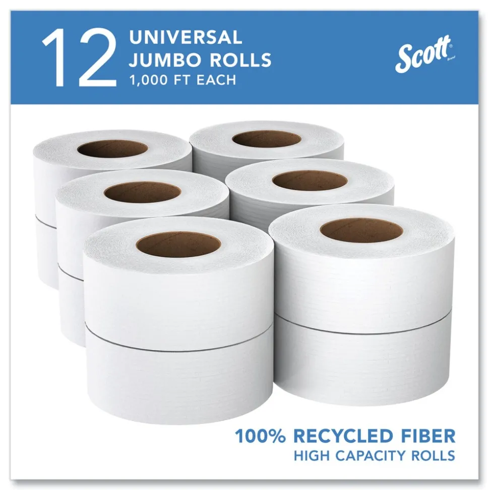 Scott 67805 2-Ply 3.55 in. x 1000 ft. Septic Safe Essential 100% Recycled Fiber JRT Bathroom Tissue for Business - White (12/Carton)