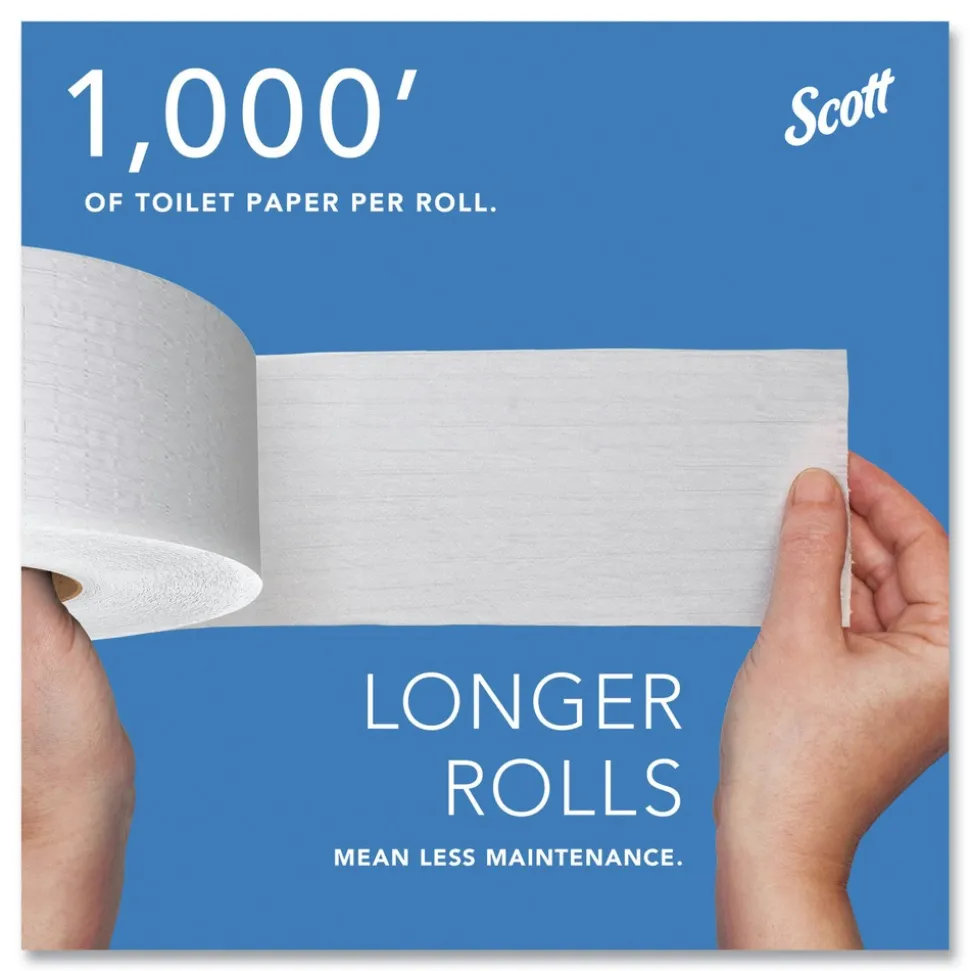 Scott 67805 2-Ply 3.55 in. x 1000 ft. Septic Safe Essential 100% Recycled Fiber JRT Bathroom Tissue for Business - White (12/Carton)