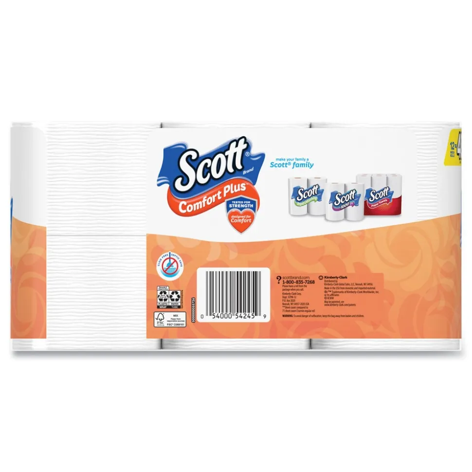 Scott ComfortPlus 1-Ply Septic Safe Mega Roll Toilet Paper - White (24/Carton)