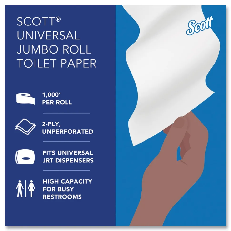 Scott Essential 3.55 in. x 1000 ft. 2-Ply Septic Safe JRT Jumbo Roll Bathroom Tissue - White (12 Rolls/Carton)