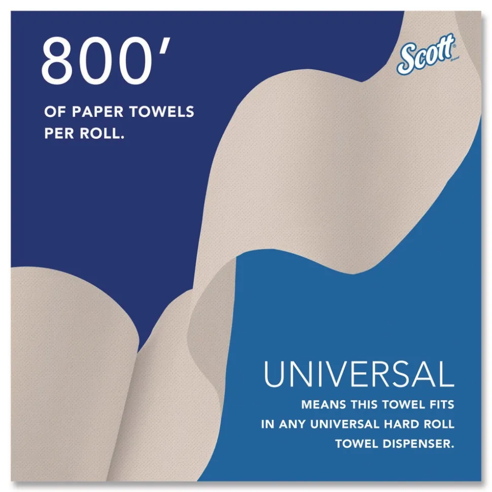 Scott Essential 100% Recycled Fiber Hard Roll Towel, 1-Ply, 8-in x 800-ft, 1.5-in Core, Brown, 6 Rolls/Carton