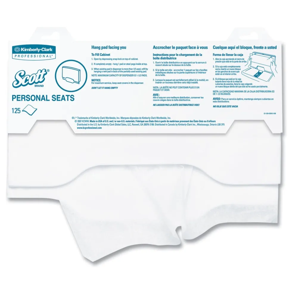 Scott Personal Seats 15 in. x 18 in. Sanitary Toilet Seat Covers - White (125/Pack)