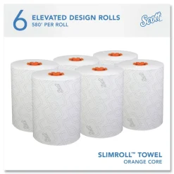 Scott 1-Ply 8 in. x 580 ft. Slimroll Towels - White/Orange Core (6/Carton)