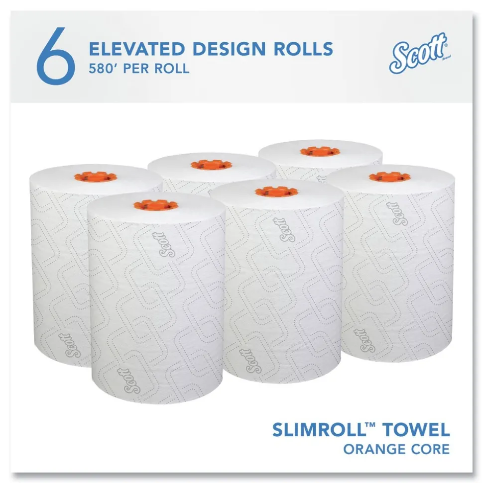 Scott 1-Ply 8 in. x 580 ft. Slimroll Towels - White/Orange Core (6/Carton)