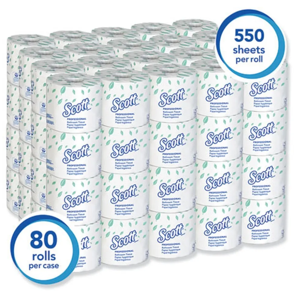 Scott 2-Ply Septic Safe Essential Standard Roll Bathroom Tissue for Business - White (550/Roll)