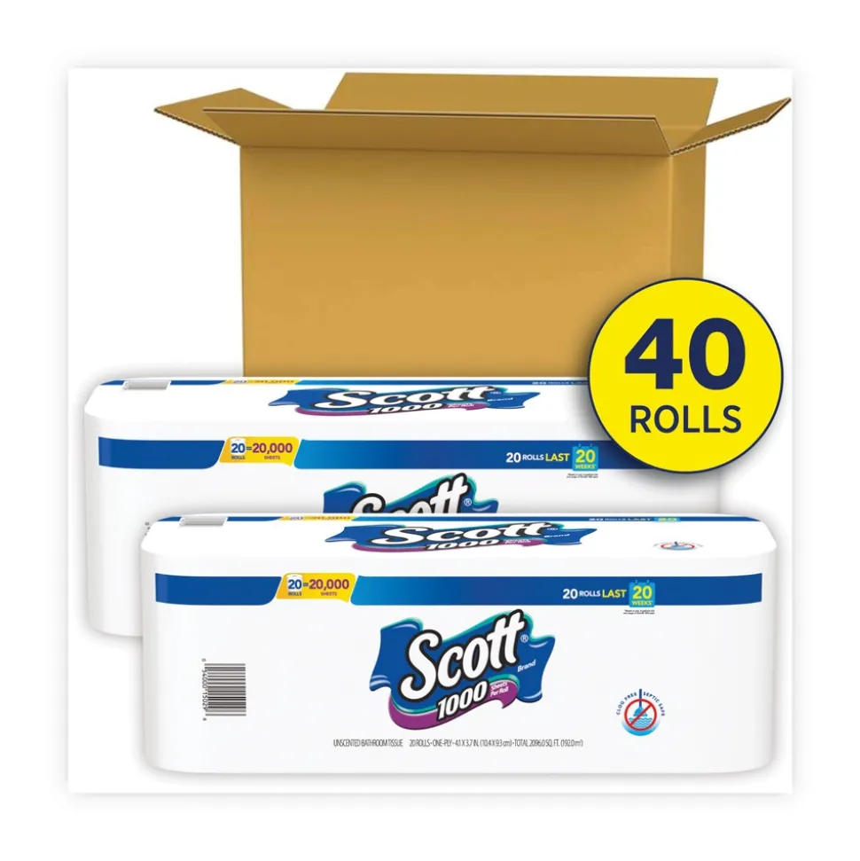 Scott Septic Safe Standard Roll Bathroom Tissue - White (1000 Sheets/Roll, 20/Pack, 2 Packs/Carton)