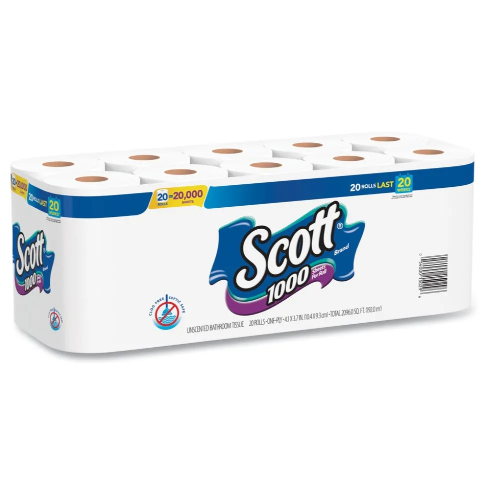 Scott Septic Safe Standard Roll Bathroom Tissue - White (1000 Sheets/Roll, 20/Pack, 2 Packs/Carton)