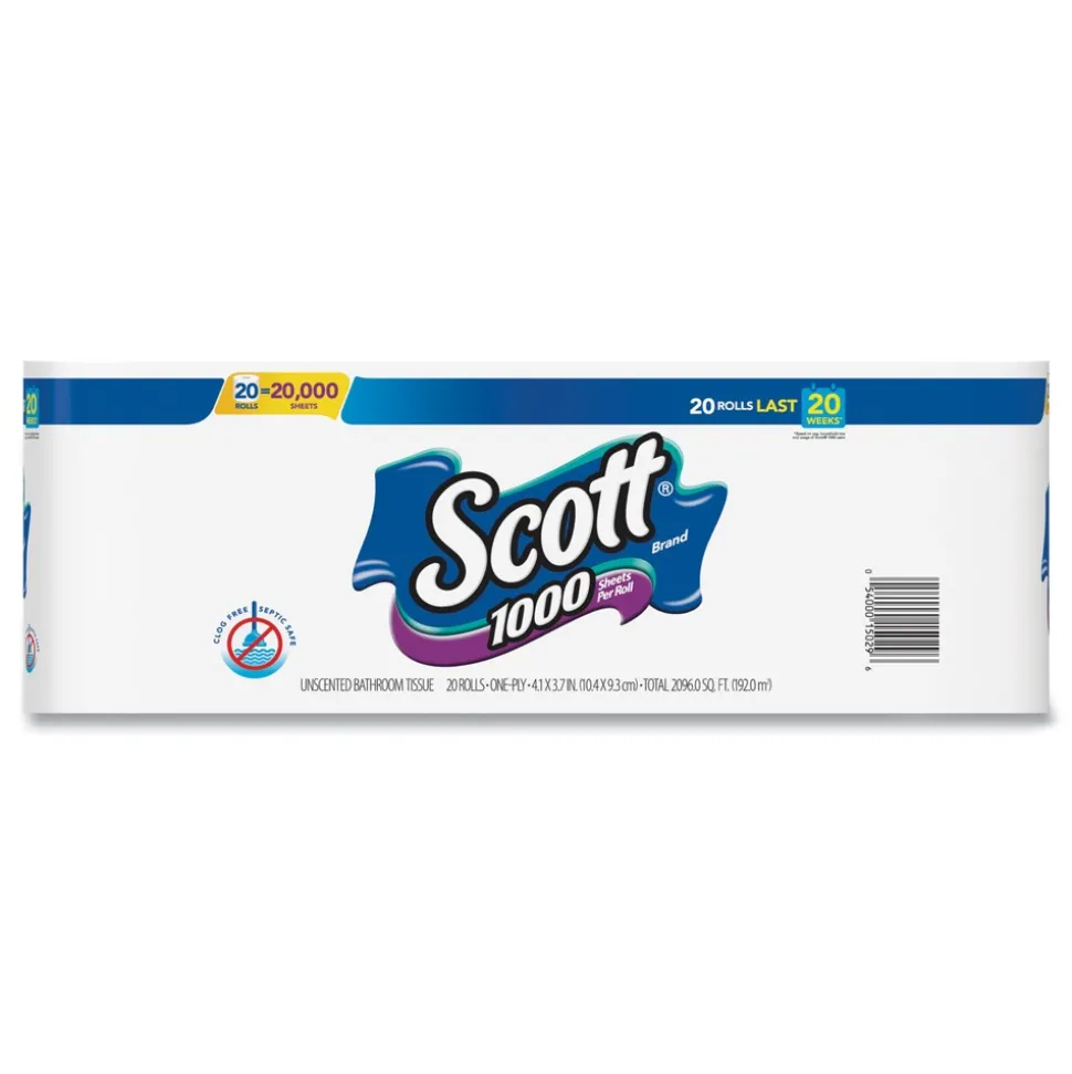 Scott Septic Safe Standard Roll Bathroom Tissue - White (1000 Sheets/Roll, 20/Pack, 2 Packs/Carton)