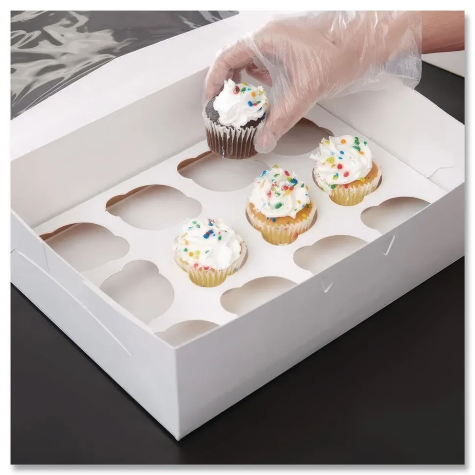 SCT 10016 9.88 in. x 13.88 in. x 0.88 in. 12-Compartments Paper Cupcake Holder Inserts - White/Brown (200/Bundle)