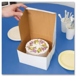 SCT 9455 8 in. x 8 in. x 5 in. One-Piece Non-Window Paper Bakery Boxes - White (100/Carton)