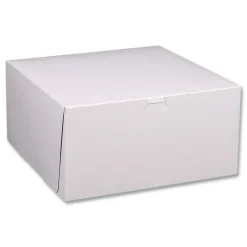 SCT 12 in. x 12 in. x 6 in. Standard Paper One-Piece Non-Window Bakery Boxes - White/Brown (50/Bundle)