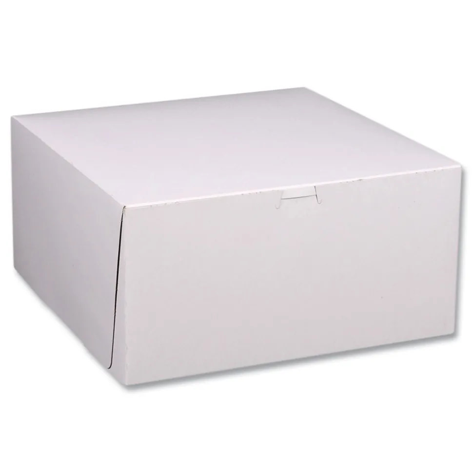 SCT 12 in. x 12 in. x 6 in. Standard Paper One-Piece Non-Window Bakery Boxes - White/Brown (50/Bundle)