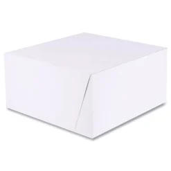 SCT 10 in. x 10 in. x 5 in. Standard Paper One-Piece Non-Window Bakery Boxes - White/Brown (100/Bundle)