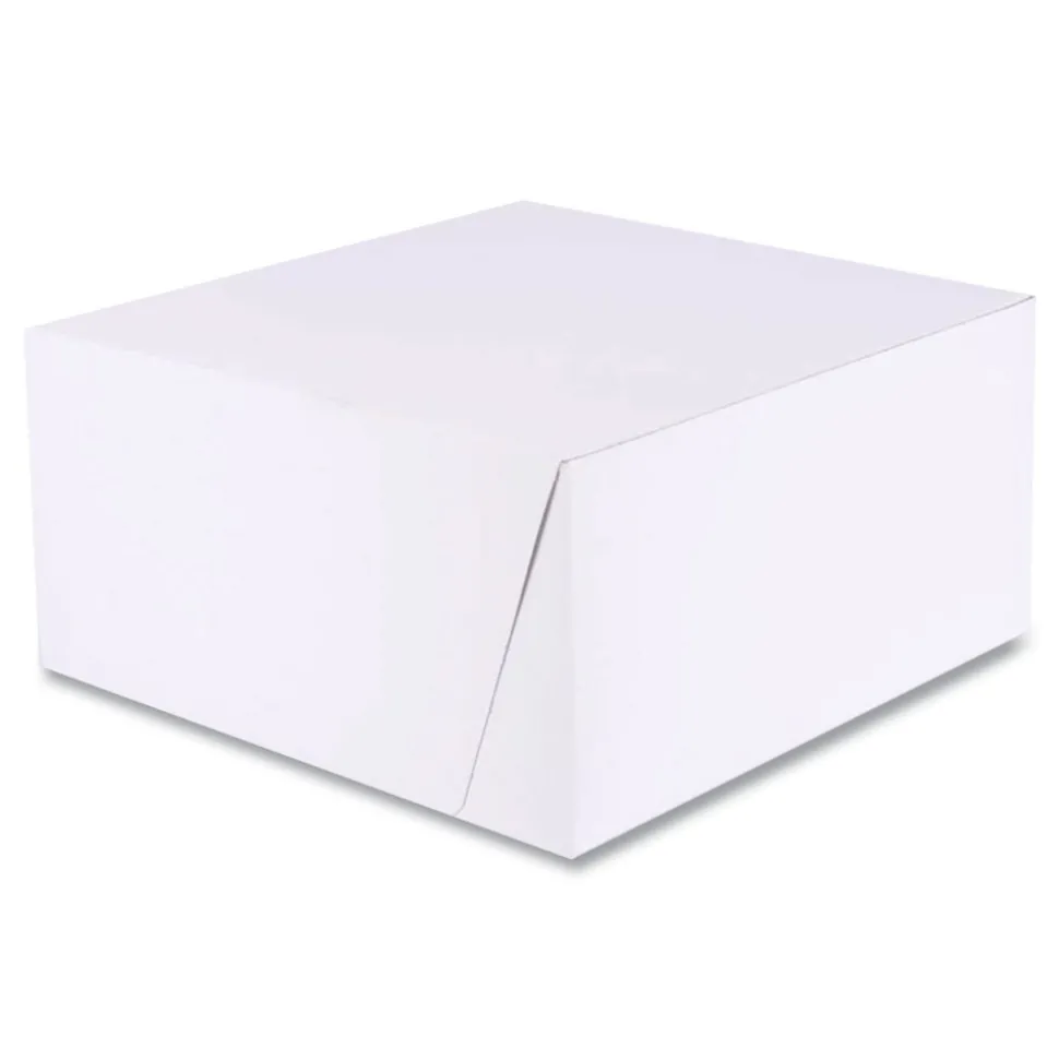 SCT 10 in. x 10 in. x 5 in. Standard Paper One-Piece Non-Window Bakery Boxes - White/Brown (100/Bundle)