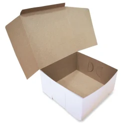 SCT 10 in. x 10 in. x 5 in. Standard Paper One-Piece Non-Window Bakery Boxes - White/Brown (100/Bundle)