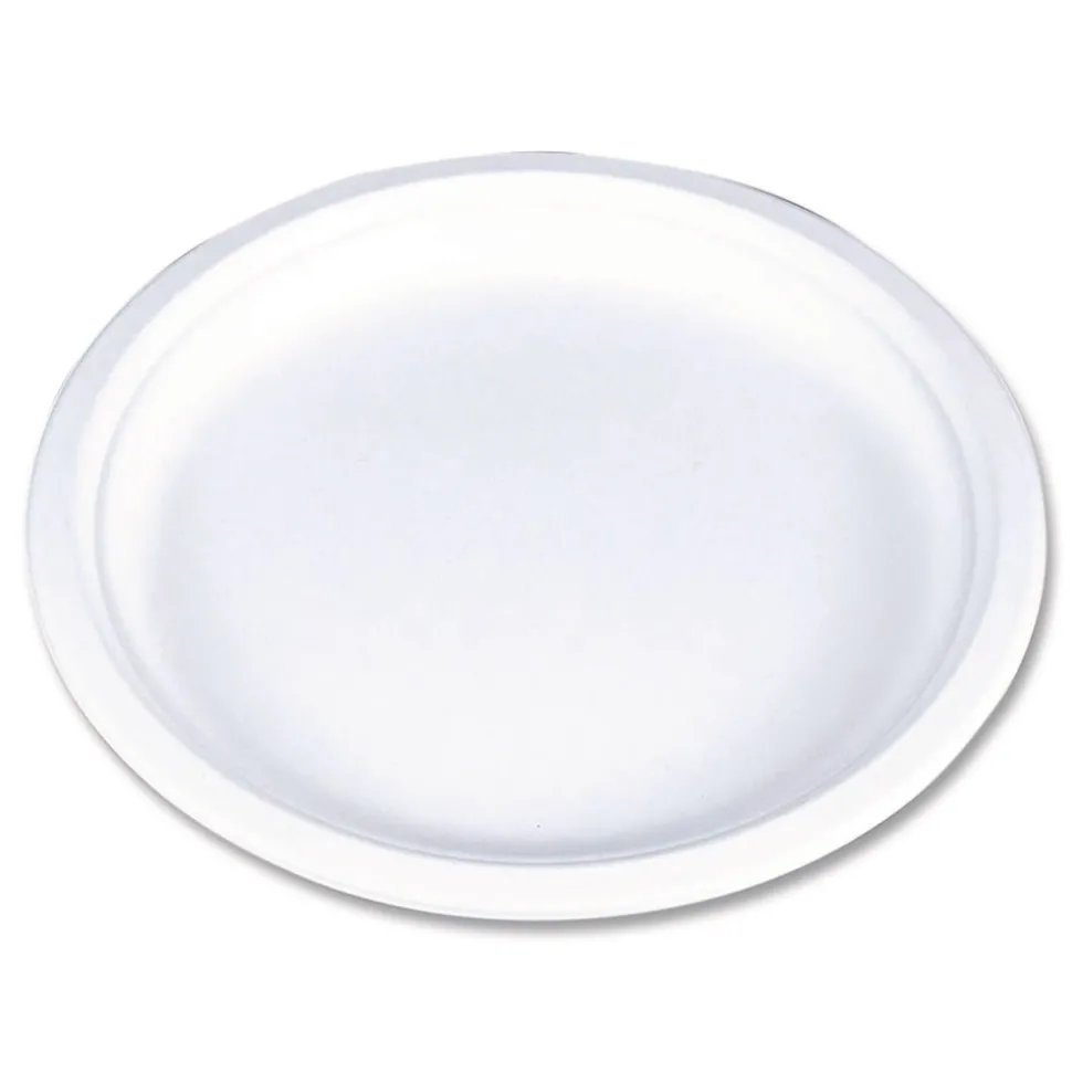 SCT ChampWare Molded Fiber Tableware, Molded Fiber Plate, 9-in dia, White, 125 Plates/Sleeve, 4 Sleeves/Carton