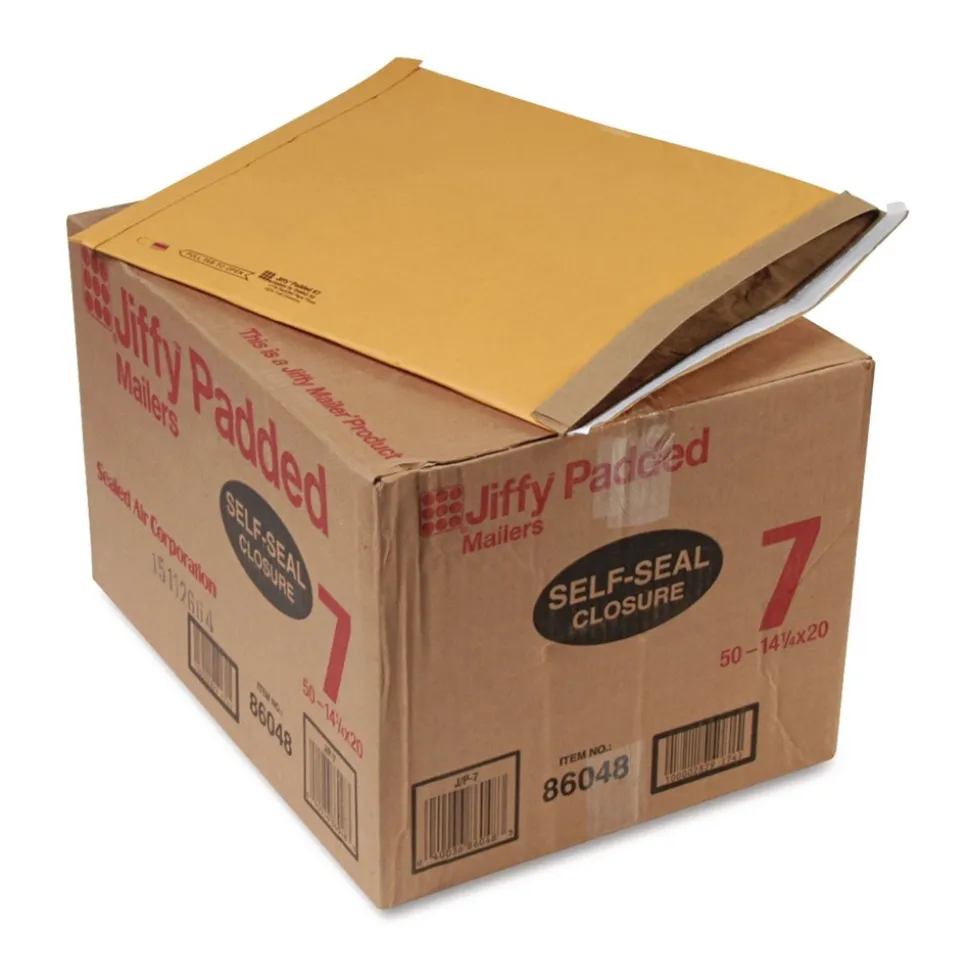 Sealed Air Jiffy #7 Paper Padding Self-Adhesive Closure 14.25 in. x 20 in. Padded Mailer - Natural Kraft (50/Carton)