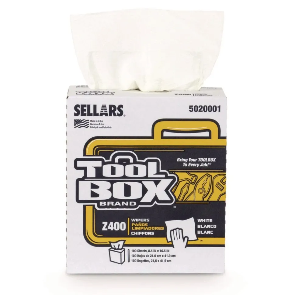 Sellars 1-Ply 8.5 x 16.5 Z400 Interfold Pop-Up Wipers - White (8/Carton)