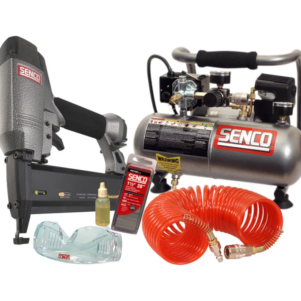 SENCO FinishPro 18 Gauge Brad Nailer and 0.5 HP 1 Gallon Oil-Free Hand Carry Air Compressor Combo Kit