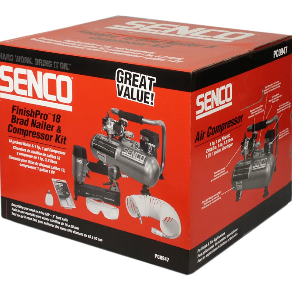 SENCO FinishPro 18 Gauge Brad Nailer and 0.5 HP 1 Gallon Oil-Free Hand Carry Air Compressor Combo Kit