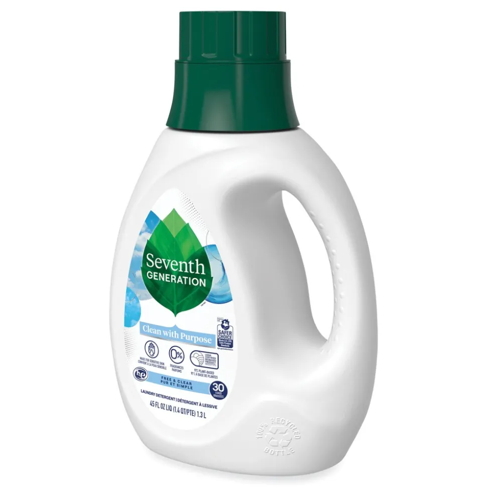 Seventh Generation 10732913450661 45 oz. Bottle Natural Liquid Laundry Detergent - Fragrance Free (6/Carton)