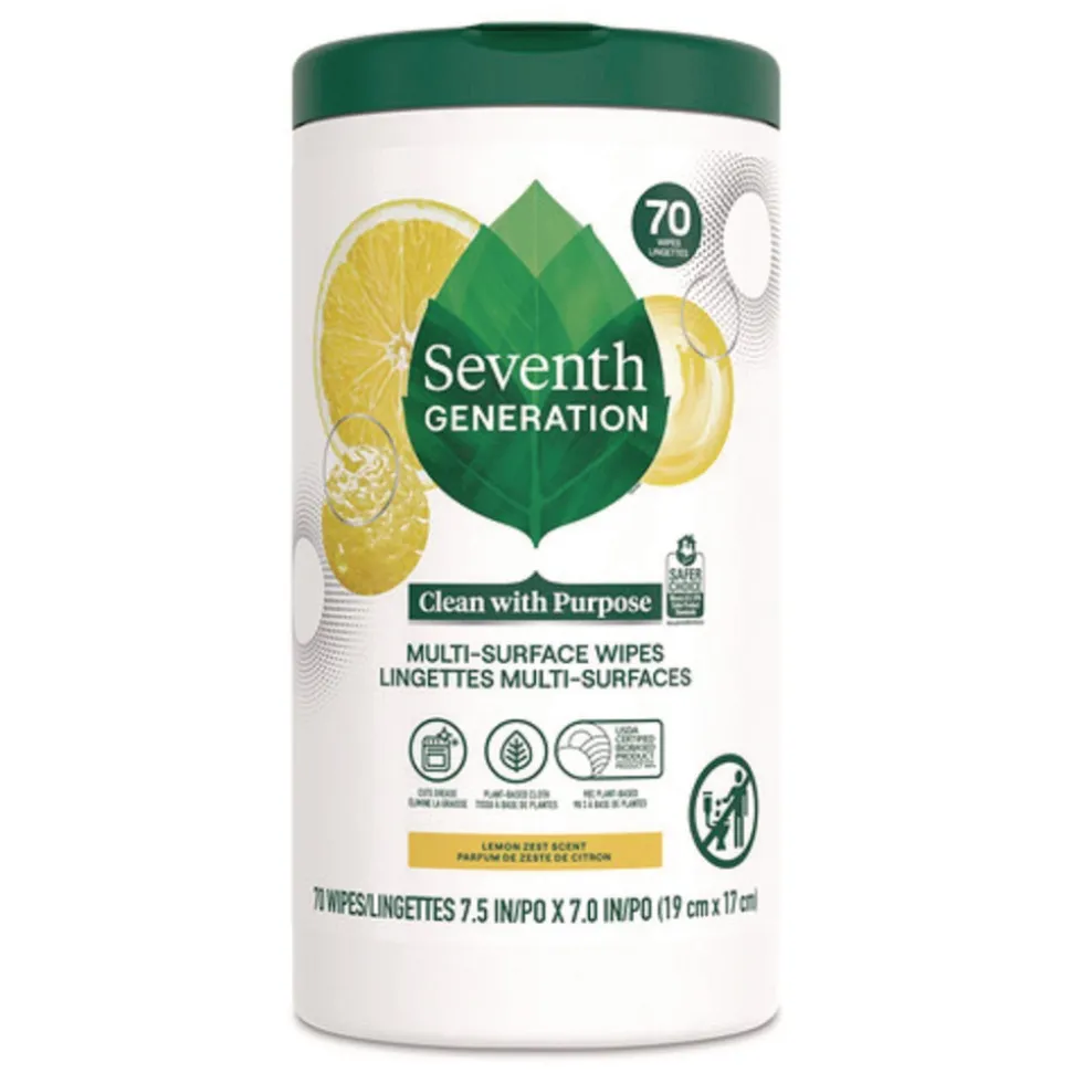 Seventh Generation 69657417 7 x 7 Multi-Surface Wipes - Lemon Zest/White (6/Carton)