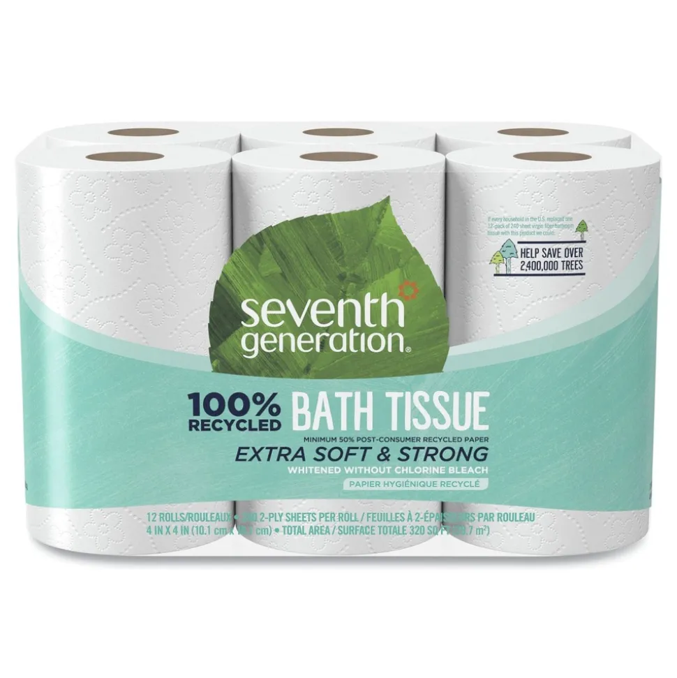 Seventh Generation 100% Recycled 2-Ply Bathroom Tissue - White (240 Sheets/Roll, 12 Rolls/Pack)