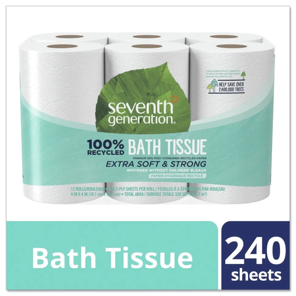 Seventh Generation 100% Recycled 2-Ply Bathroom Tissue - White (240 Sheets/Roll, 12 Rolls/Pack)