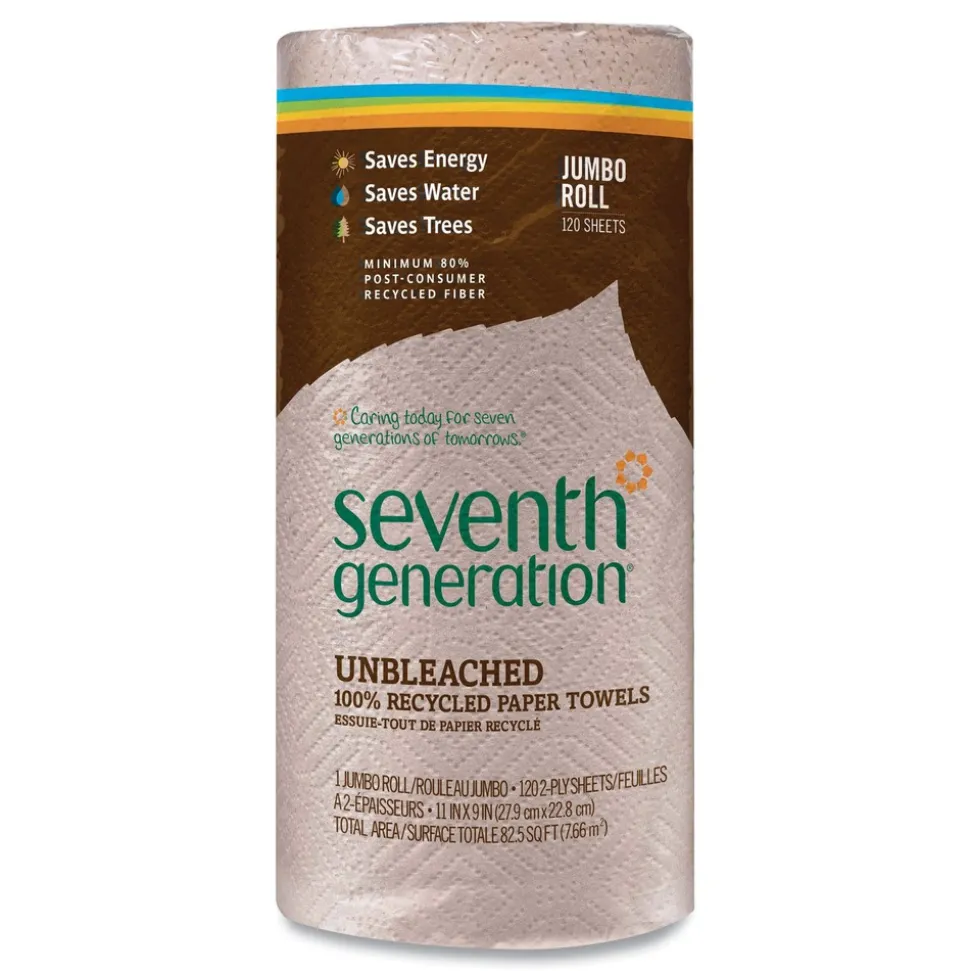 Seventh Generation SEV 13720 100% Recycled 11 in. x 9 in. 2-Ply Paper Kitchen Towel Rolls - Brown (120/Roll, 30 Rolls/Carton)