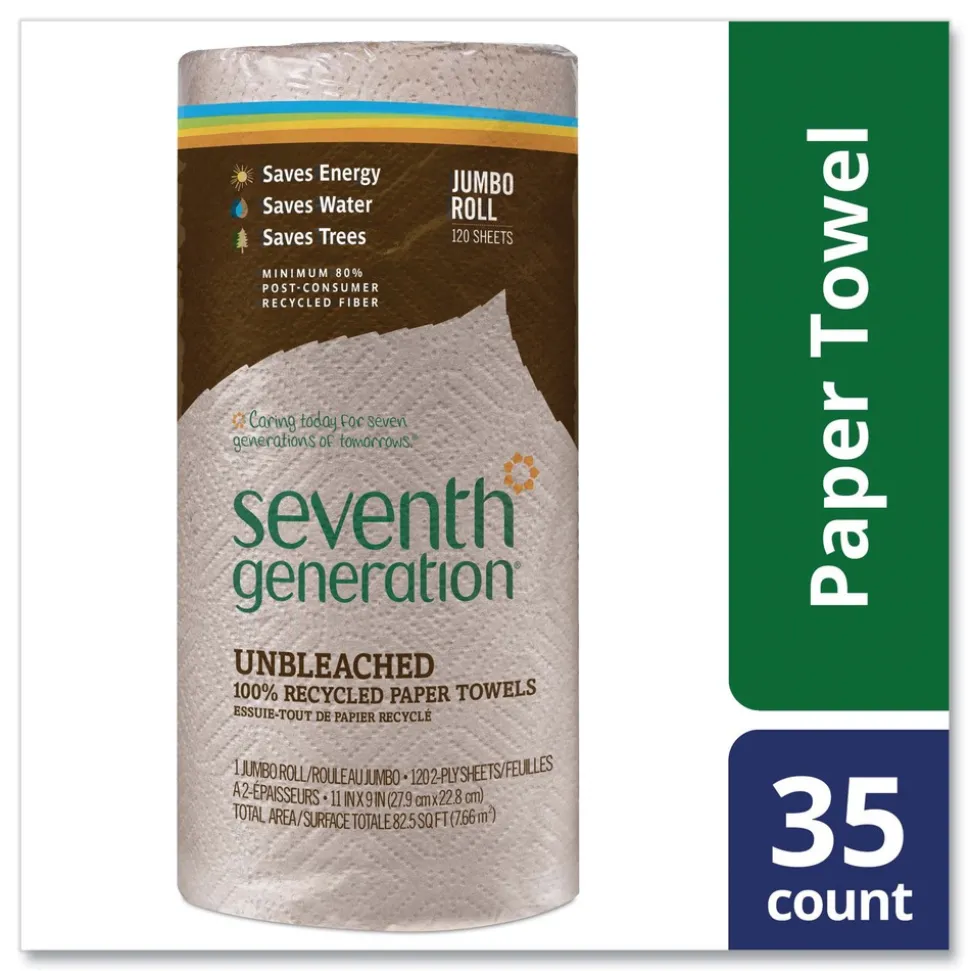 Seventh Generation SEV 13720 100% Recycled 11 in. x 9 in. 2-Ply Paper Kitchen Towel Rolls - Brown (120/Roll, 30 Rolls/Carton)