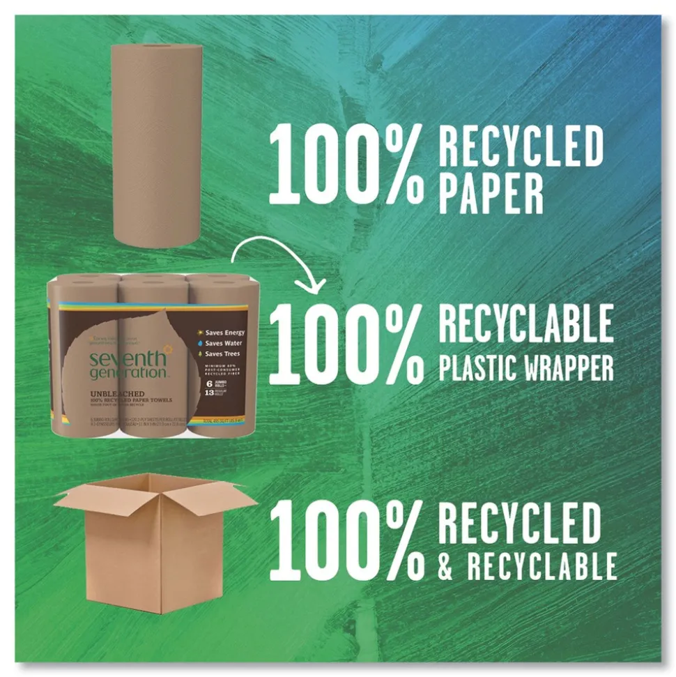 Seventh Generation SEV 13720 100% Recycled 11 in. x 9 in. 2-Ply Paper Kitchen Towel Rolls - Brown (120/Roll, 30 Rolls/Carton)