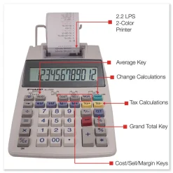 Sharp 2 Lines/Sec Black/Red Color Printing Calculator