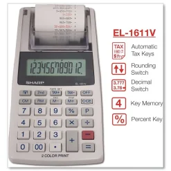 Sharp EL-1611V 2 Lines/Sec Printing Calculator - Black/Red Print