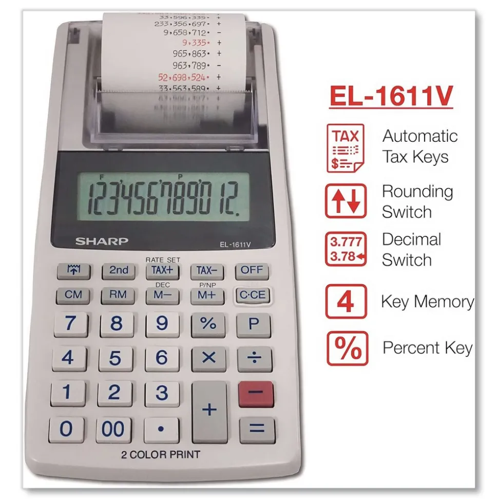 Sharp EL-1611V 2 Lines/Sec Printing Calculator - Black/Red Print
